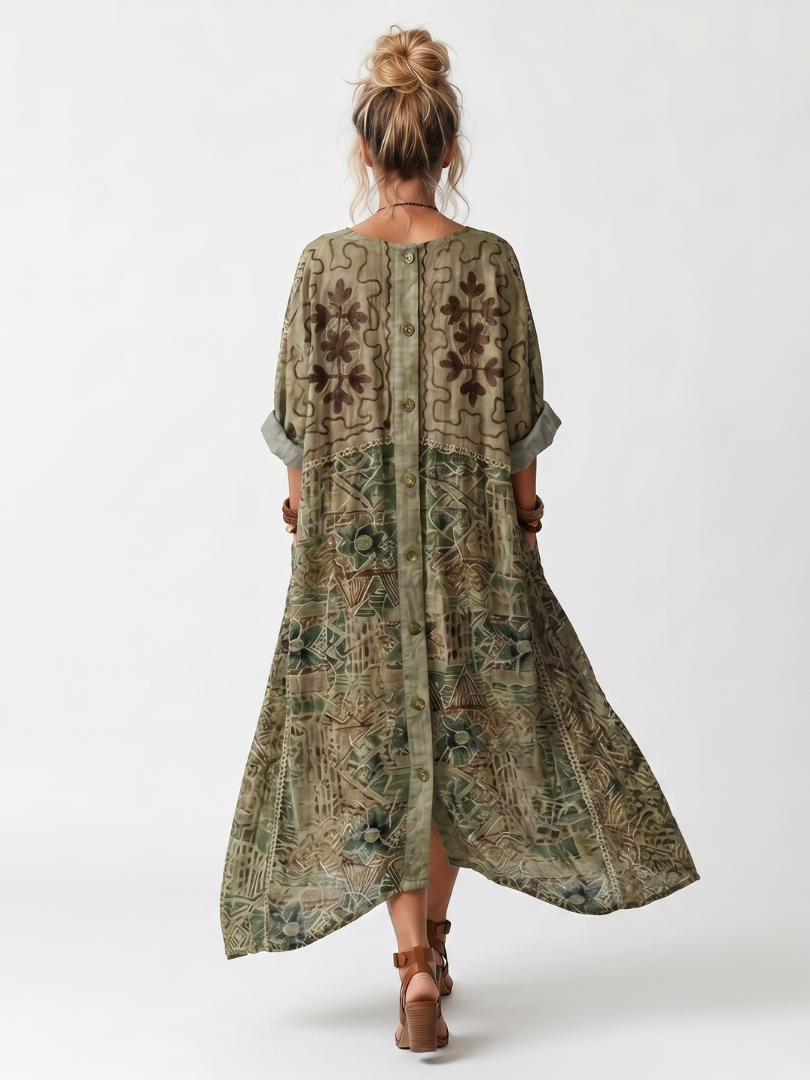 Aleta | Women's Oversized Button-Front Pocket Midi Dress