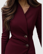 Wrap Midi Dress with Button Details – Elegant and Feminine Silhouette