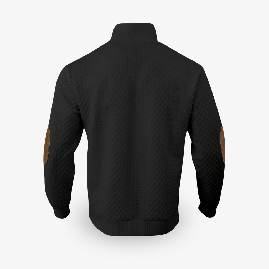 Hollis | Men's Cable Knit Sweater with Leather Elbow Patches