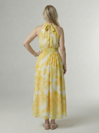 Elegant Gathered Halter Midi Dress | Flowy Summer Style for Women