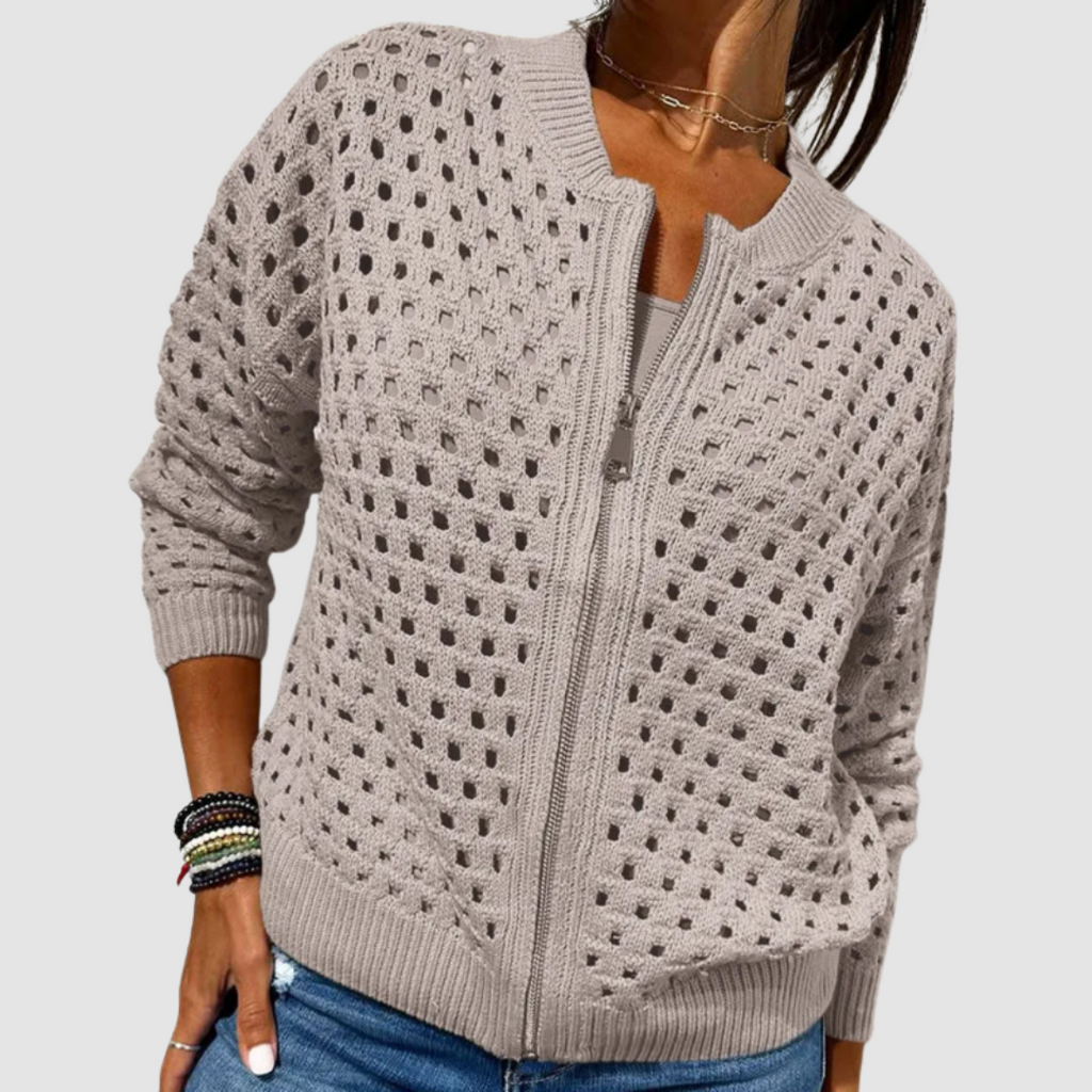 Desiree | Women's Hollow-Knit Zip Cardigan