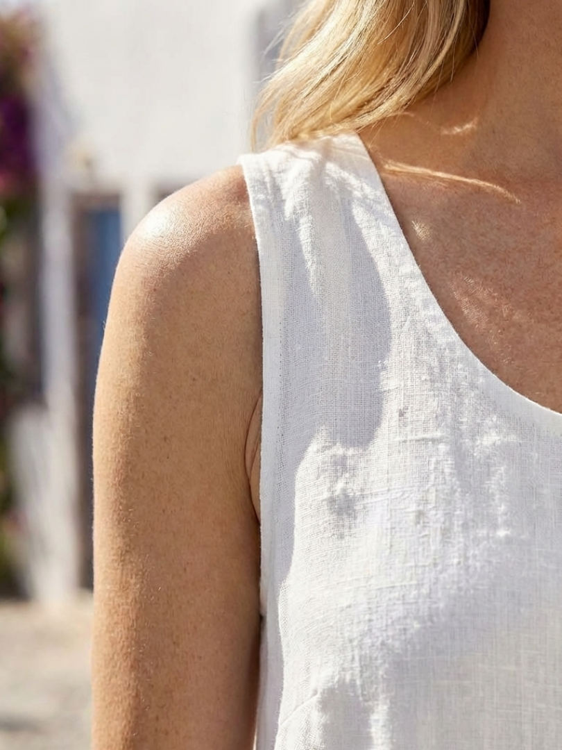 Elegant sleeveless midi dress women round neck loose comfortable style