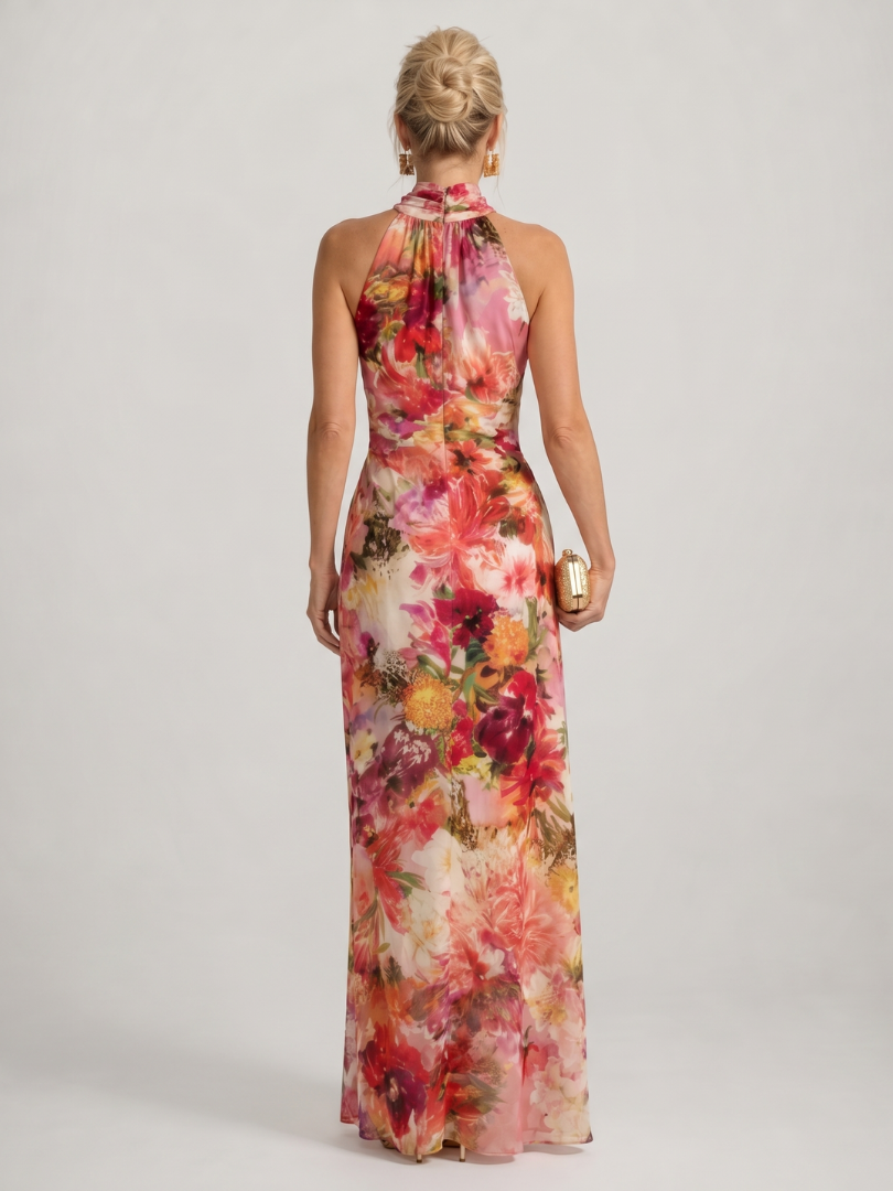 Halter Neck Maxi Dress - Floral Print Elegant Summer Style for Women