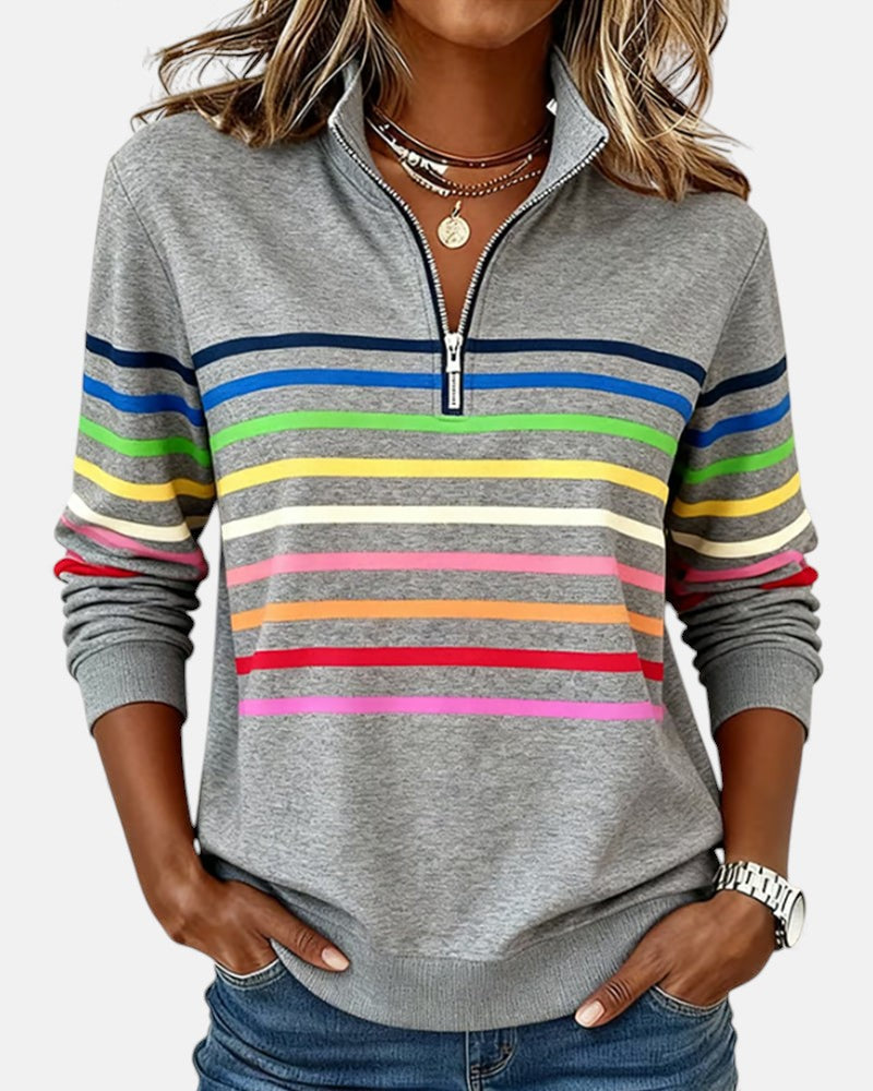 Vienna | Women's Rainbow Striped Half-Zip Sweatshirt