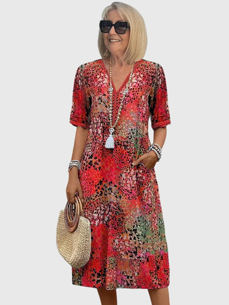 Feminine Floral Midi Dress for Women – Lightweight Elegance with Timeless Style