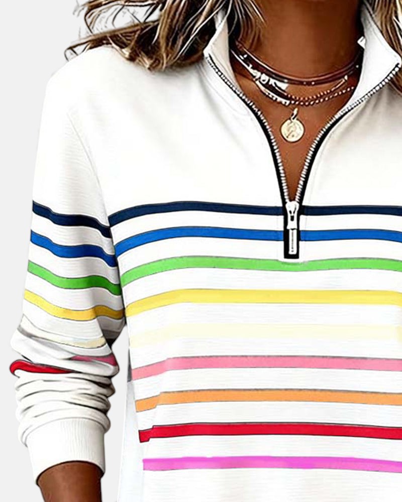 Vienna | Women's Rainbow Striped Half-Zip Sweatshirt