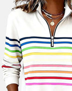 Vienna | Women's Rainbow Striped Half-Zip Sweatshirt