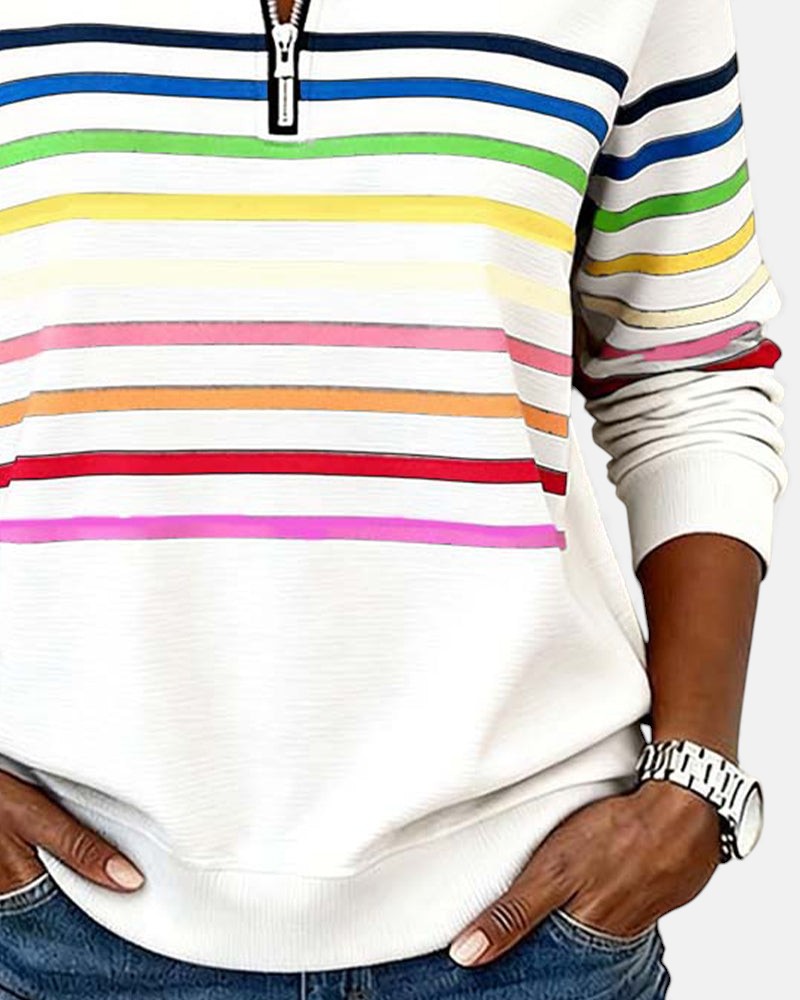 Vienna | Women's Rainbow Striped Half-Zip Sweatshirt