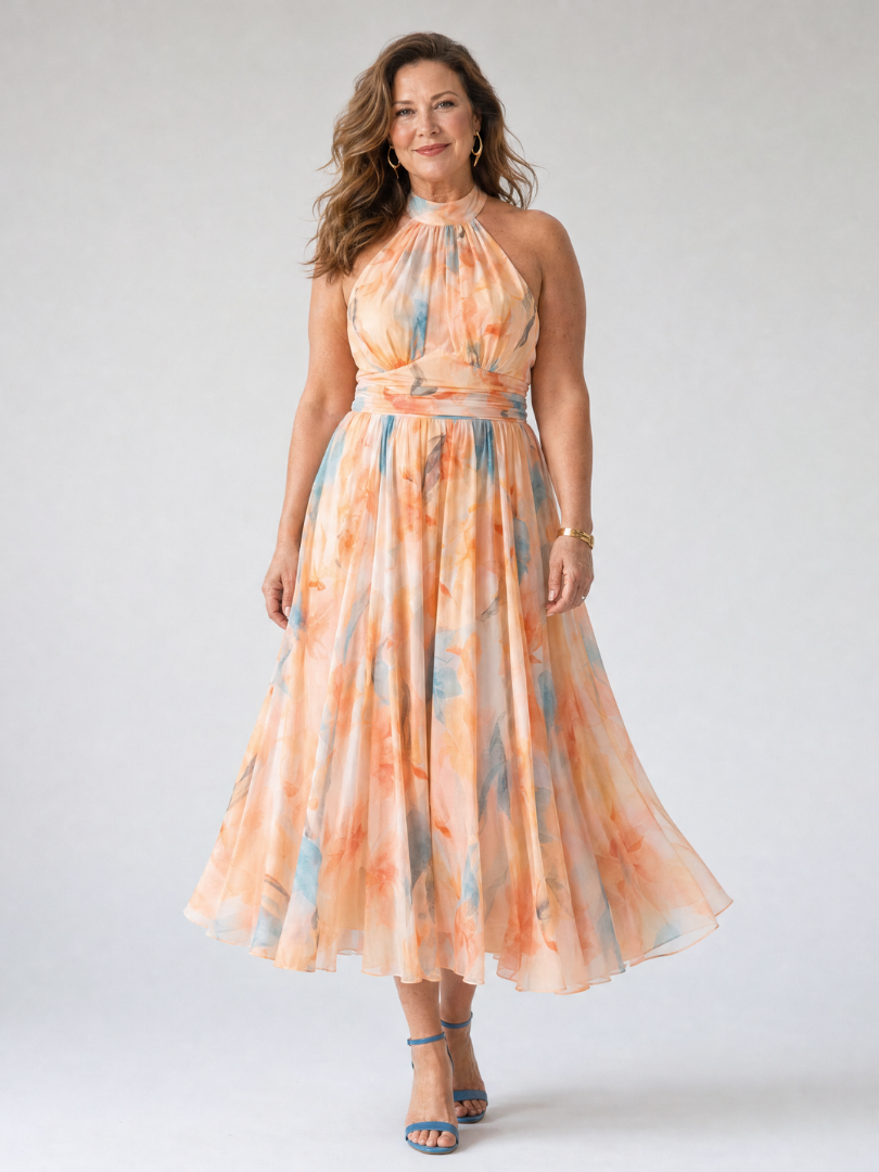 Soft Halter Midi Dress - Summer Elegant Comfortable Style for Women