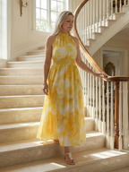 Elegant Gathered Halter Midi Dress | Flowy Summer Style for Women