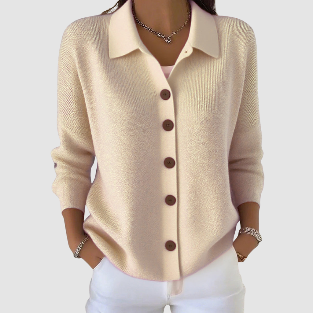 Riah | Women's Lapel Collar Button-Up Knit Cardigan