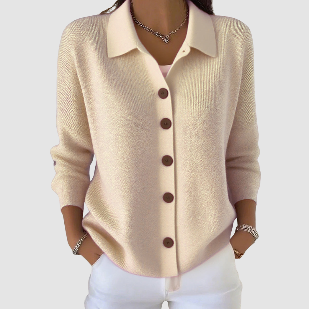 Riah | Women's Lapel Collar Button-Up Knit Cardigan