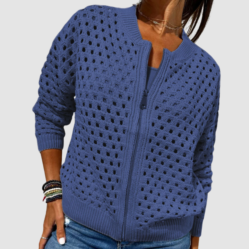 Desiree | Women's Hollow-Knit Zip Cardigan