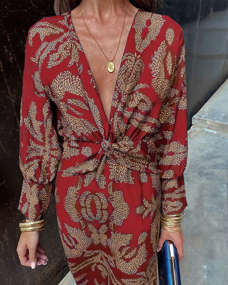 Nadira | Women's Wrap Dress with Feather Print