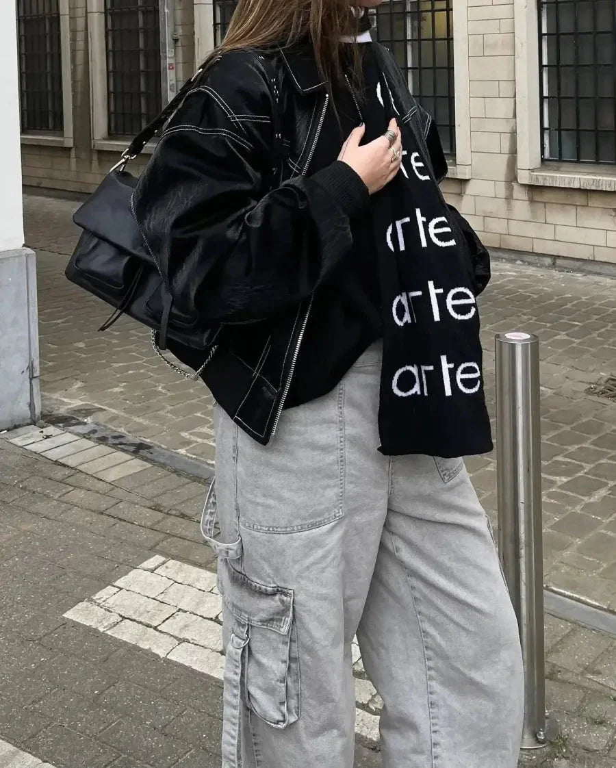 Leone | Women Oversized Faux Leather Bomber Jacket