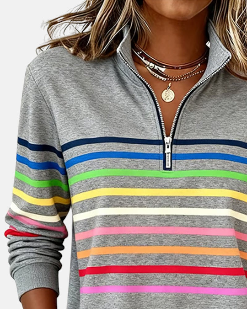 Vienna | Women's Rainbow Striped Half-Zip Sweatshirt