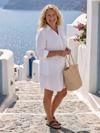 Elegant long sleeve shirt dress women collared button front soft style