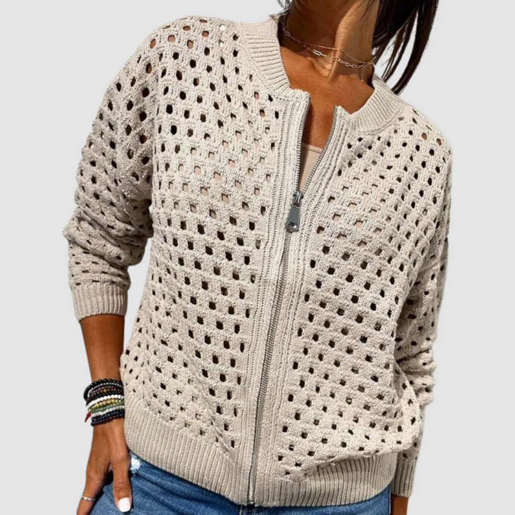 Desiree | Women's Hollow-Knit Zip Cardigan