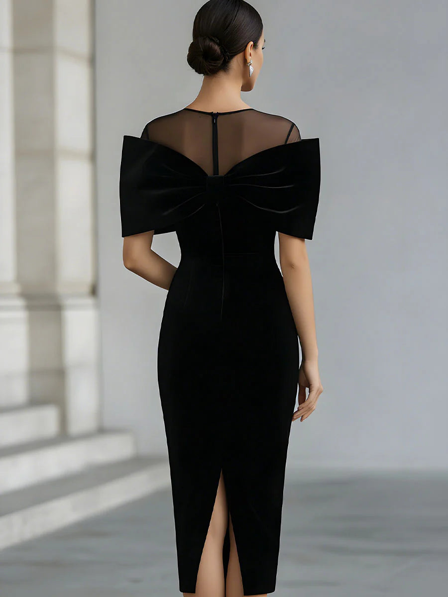 Audrey | Women's Bow Detail Sheer-Neck Evening Dress