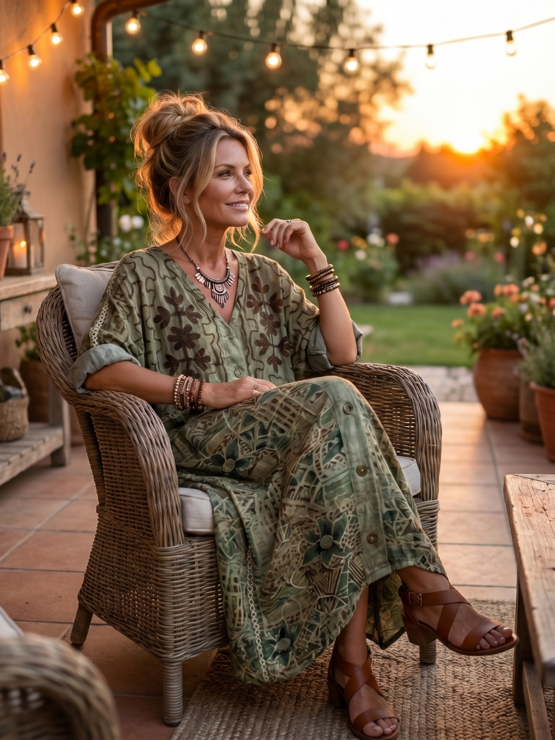 Aleta | Women's Oversized Button-Front Pocket Midi Dress