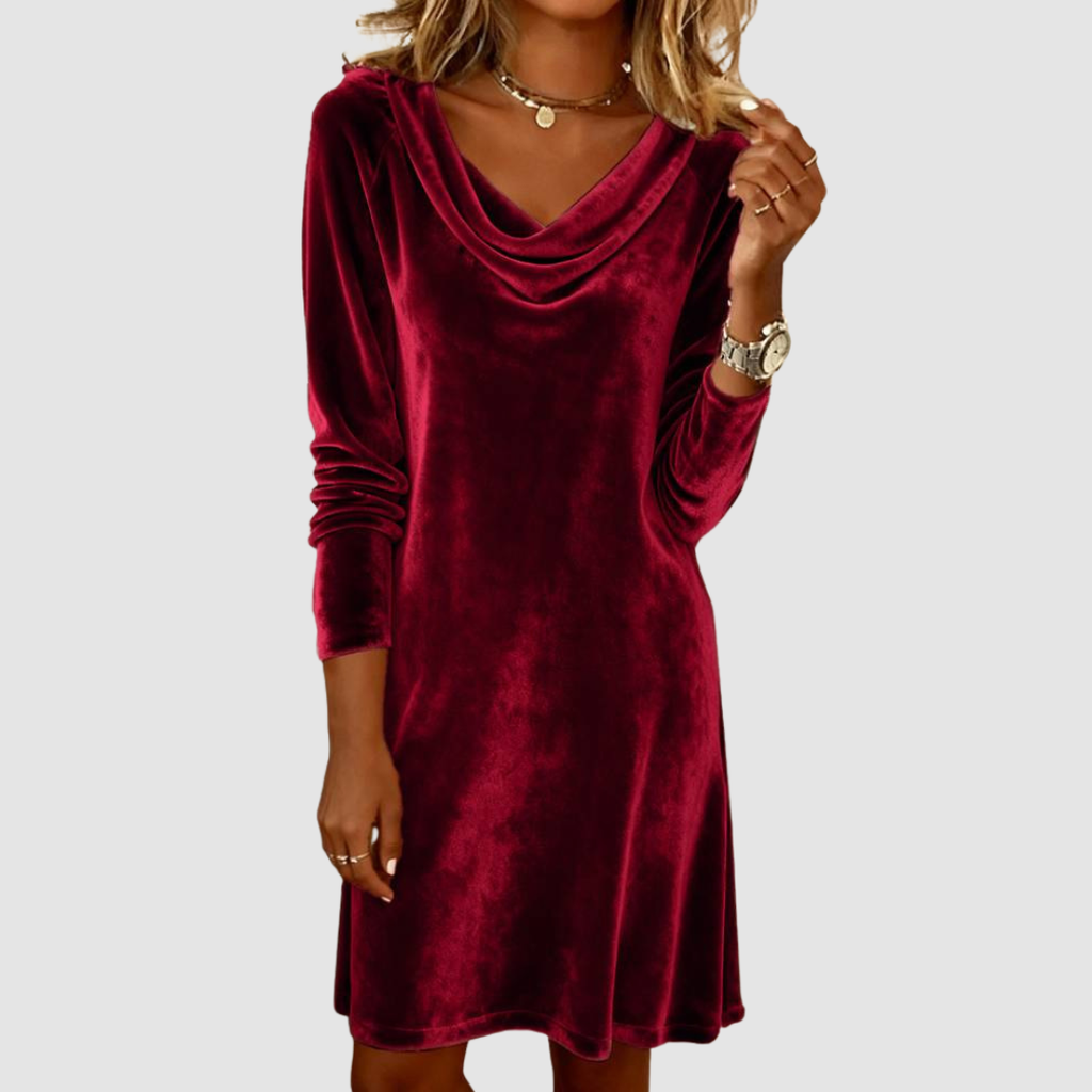 Misty | Women's Draped Neck Long Sleeve Dress