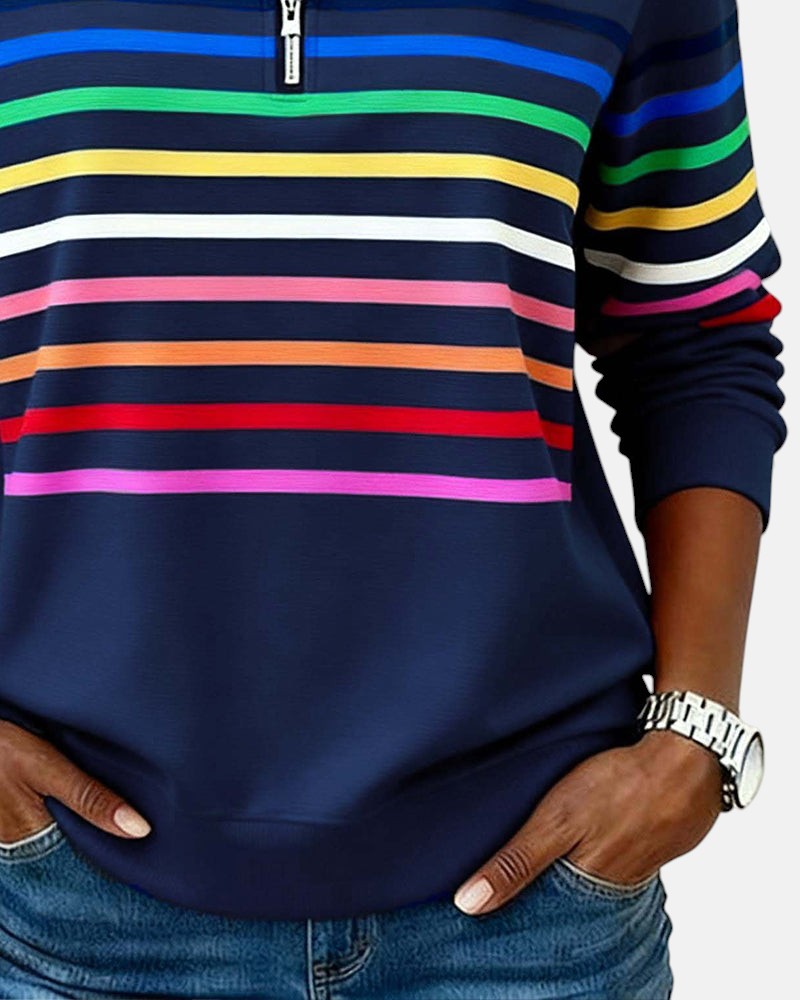Vienna | Women's Rainbow Striped Half-Zip Sweatshirt