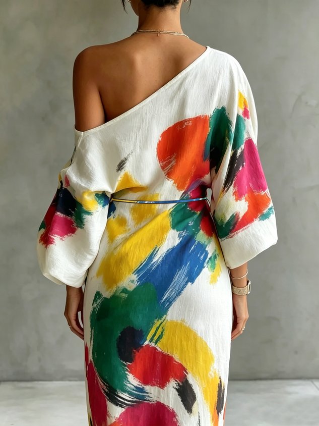 Julia | Women's One-Shoulder Abstract Print Maxi Dress