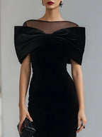 Audrey | Women's Bow Detail Sheer-Neck Evening Dress