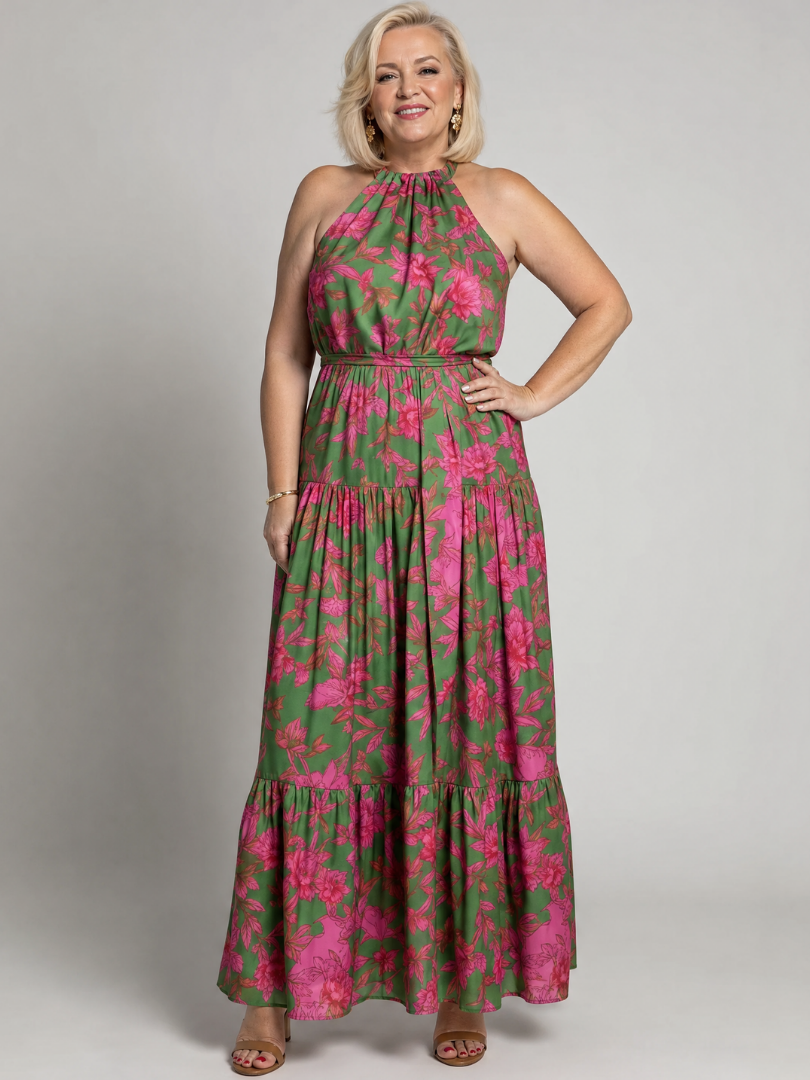 Draped Halter Midi Dress - Elegant Summer Party Style for Women