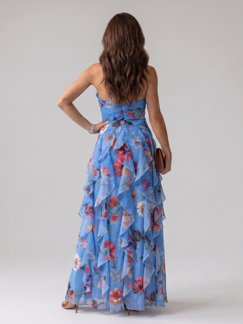 Halter Neck Ruched Bodice Maxi Dress - Floral Boho Summer Style