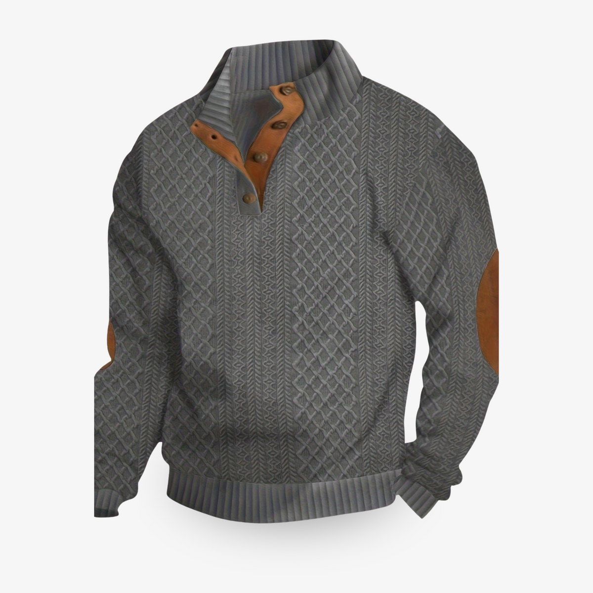 Hollis | Men's Cable Knit Sweater with Leather Elbow Patches