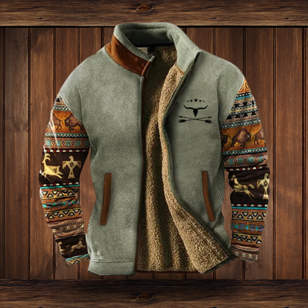 Tierney | Men's Wool Jacket with Ethnic Sleeve Pattern