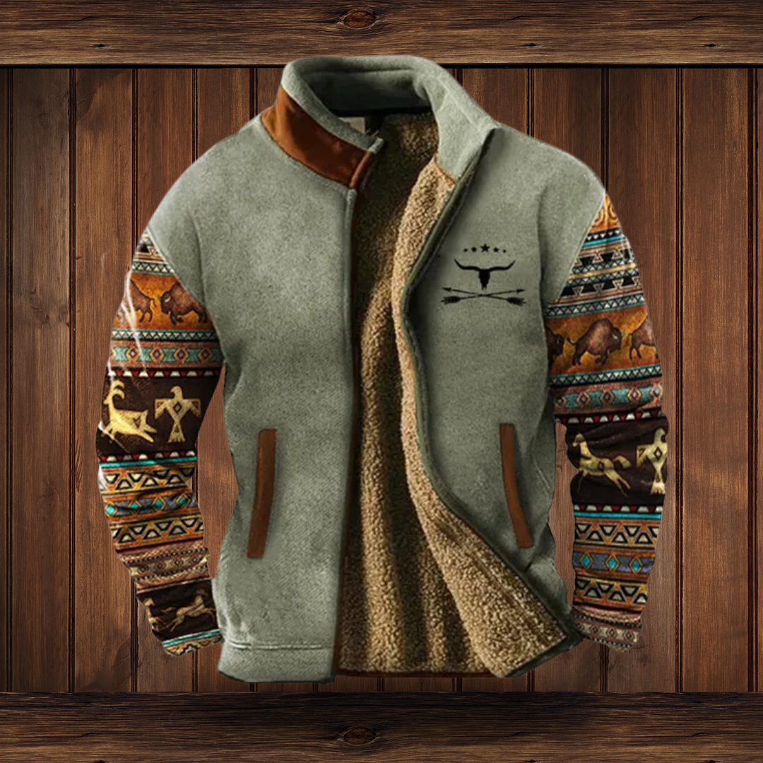 Tierney | Men's Wool Jacket with Ethnic Sleeve Pattern
