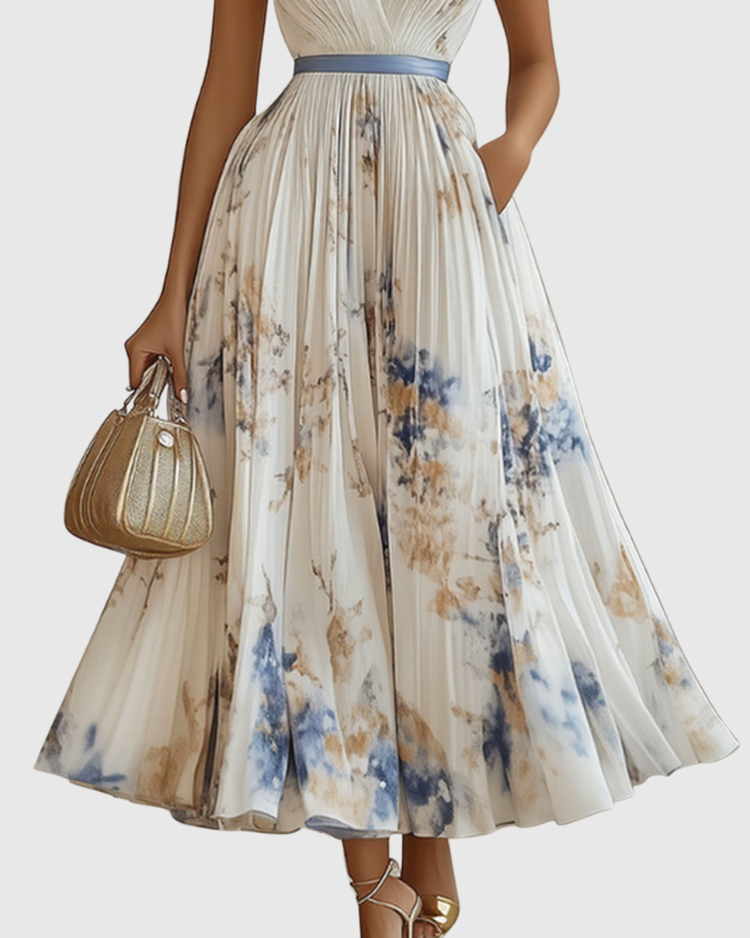 Feminine Pleated Maxi Dress, Elegant Style and Timeless Design