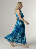 Elegant Gathered Halter Midi Dress | Flowy Summer Style for Women