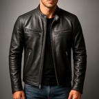 Braden | Men's Leather Biker Jacket with Zip Pockets