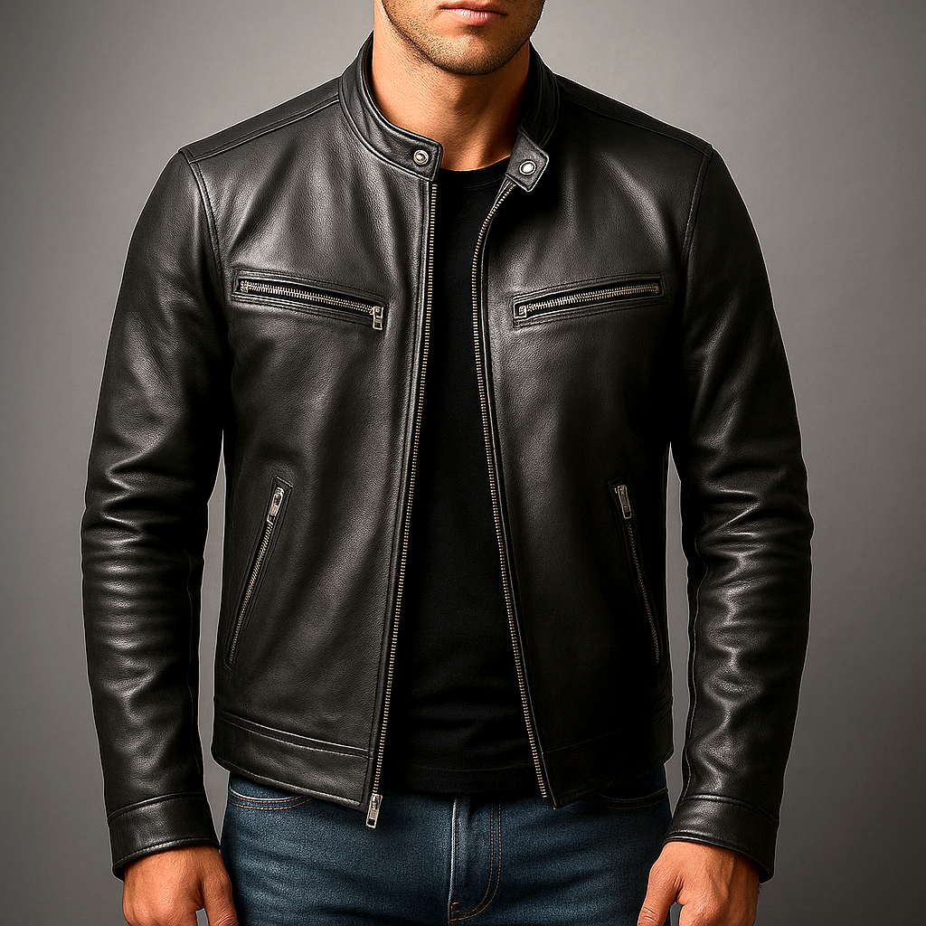 Braden | Men's Leather Biker Jacket with Zip Pockets