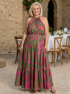 Draped Halter Midi Dress - Elegant Summer Party Style for Women