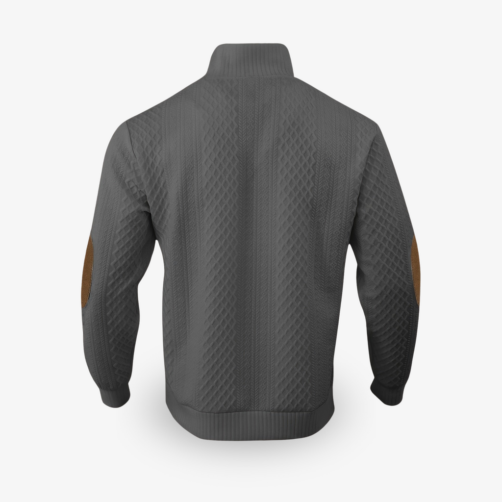 Hollis | Men's Cable Knit Sweater with Leather Elbow Patches