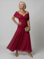 Off Shoulder Flow Midi Dress - Summer Party Elegant Style for Women