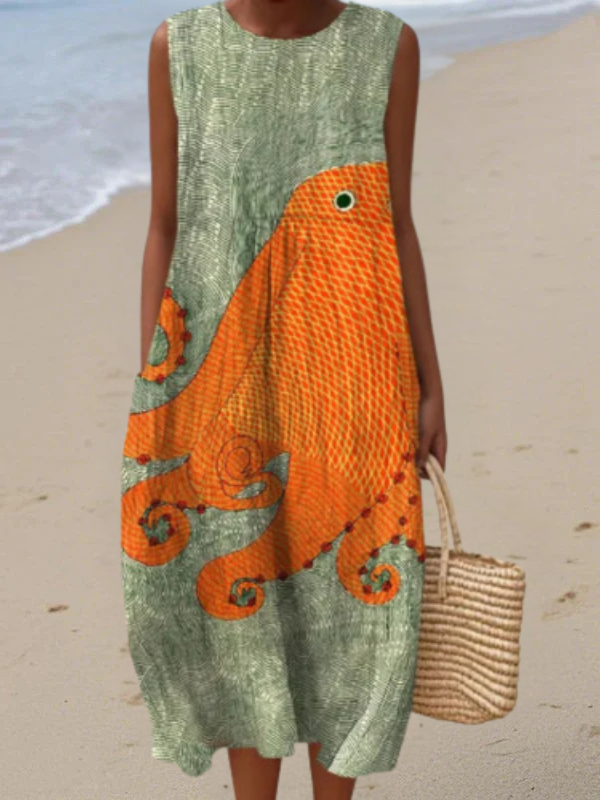 Tess | Women's Octopus Print Relaxed Midi Dress