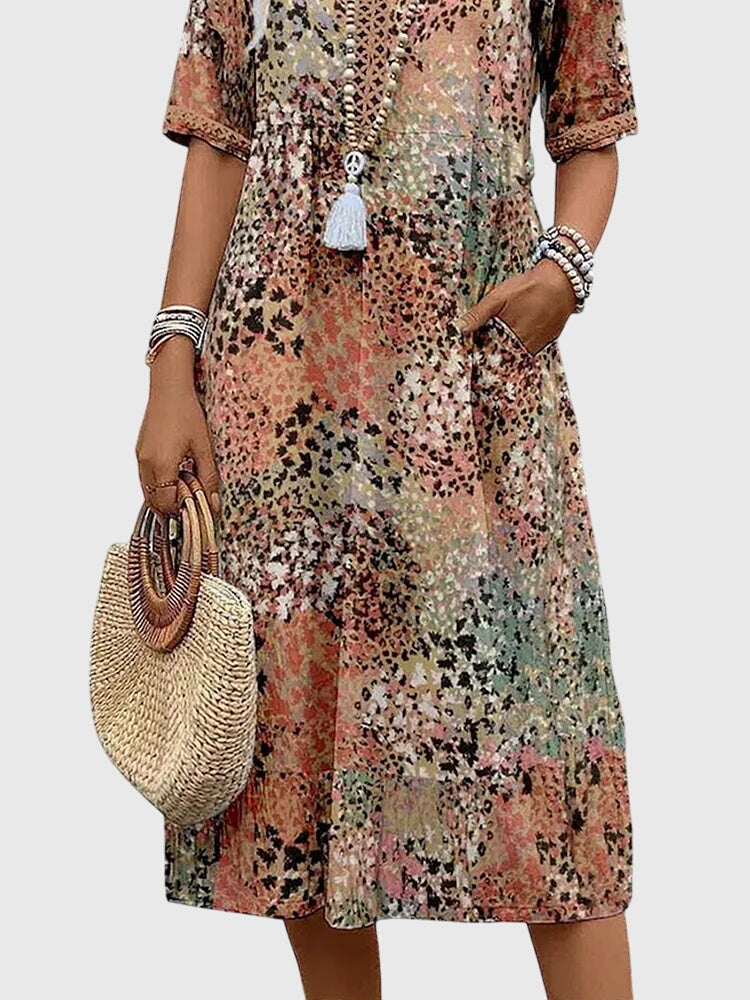 Feminine Floral Midi Dress for Women – Lightweight Elegance with Timeless Style