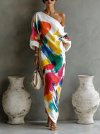 Julia | Women's One-Shoulder Abstract Print Maxi Dress