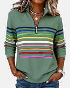 Vienna | Women's Rainbow Striped Half-Zip Sweatshirt