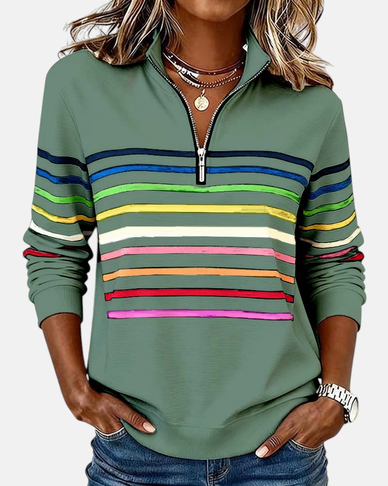 Vienna | Women's Rainbow Striped Half-Zip Sweatshirt