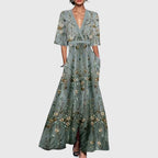 Feminine Maxi Dress with a Wrap Neckline, Flowy Fit and Elegant Style