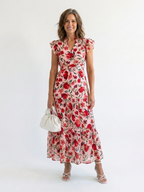 Stylish floral midi dress women V-neck tiered flowy summer wear