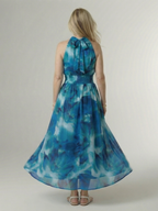 Elegant Gathered Halter Midi Dress | Flowy Summer Style for Women