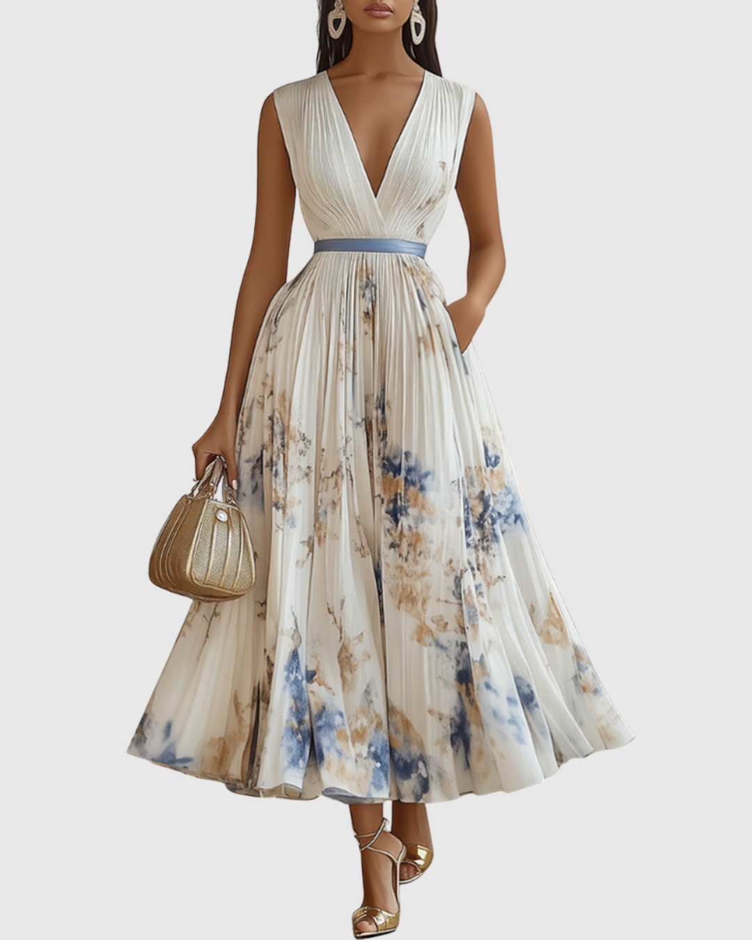 Feminine Pleated Maxi Dress, Elegant Style and Timeless Design