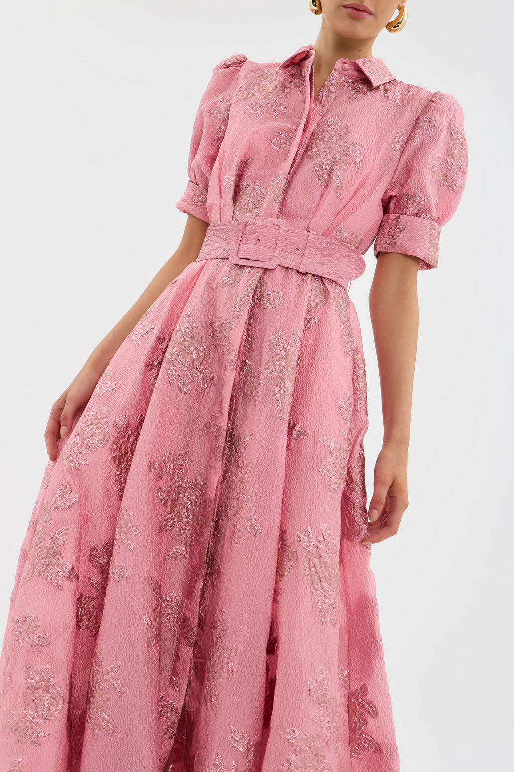 Elaine | Women's Textured Floral Maxi Dress with Belt